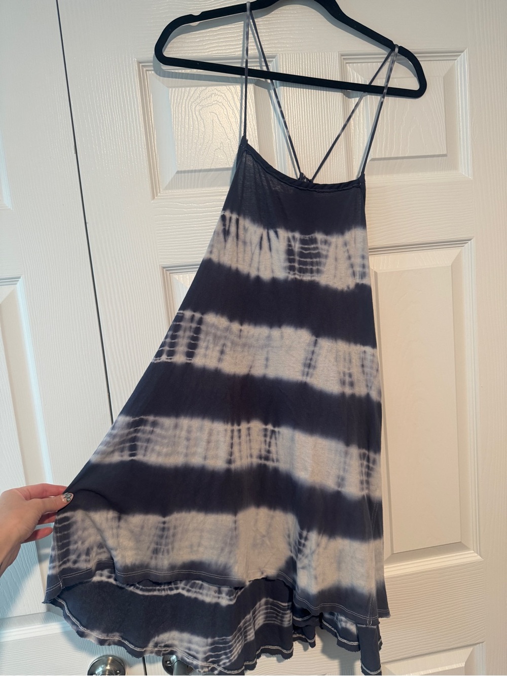 Free People Navy & White Tie-Dye Strappy Swing Dress